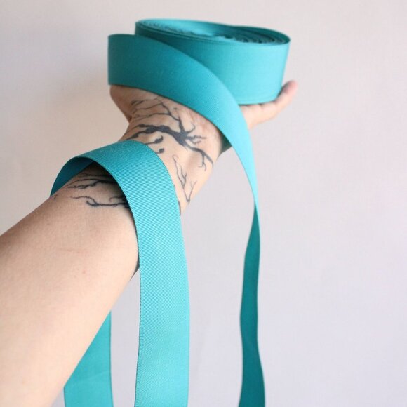 Vintage Teal Blue Grosgrain Ribbon Trim 1.5" Wide / 2 Yards / Turquoise Aqua - Picture 3 of 10